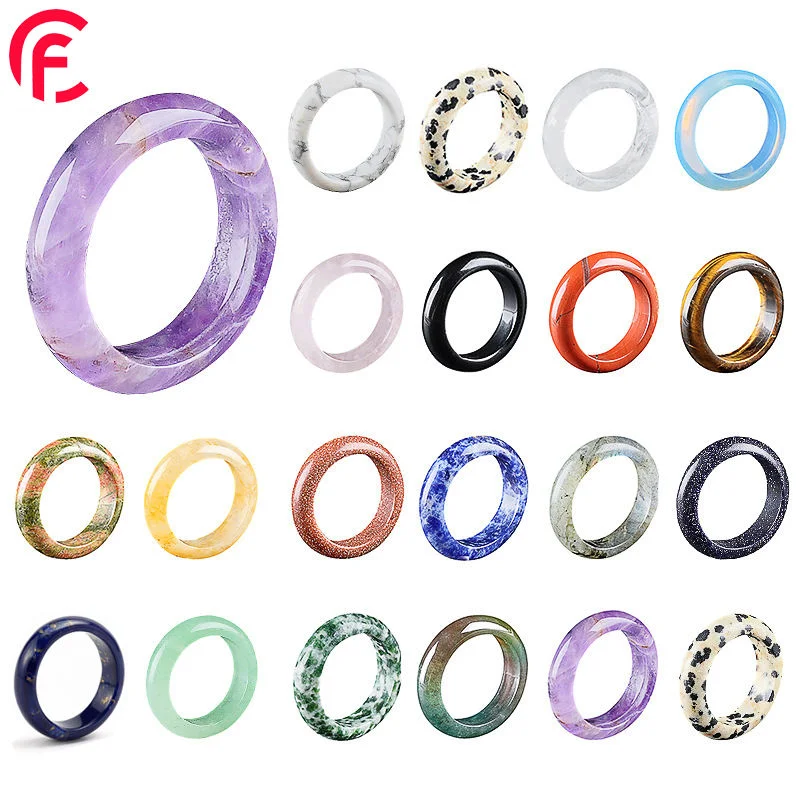 100% natural Gemstone tiger eye amethyst rose quartz lapis lazuli Ring size 17-20mm for women men Party Jewelry gift