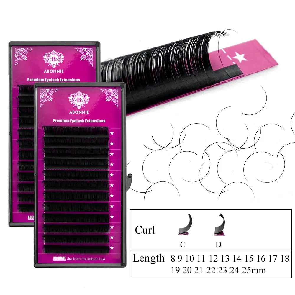 Abonnie B Curl 8-15mm Faux Individual Lashes Maquiagem Cilios Professionals Black Soft Eyelash Extension