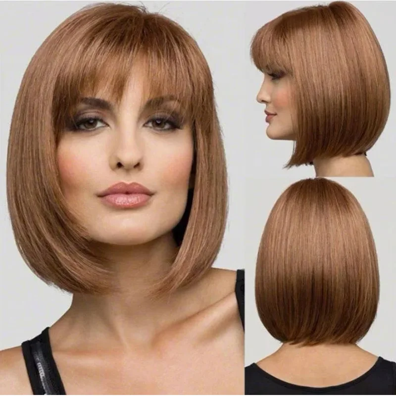 Wig Short Light Brown Bob Straight Pony Hair Wig Model: 9003