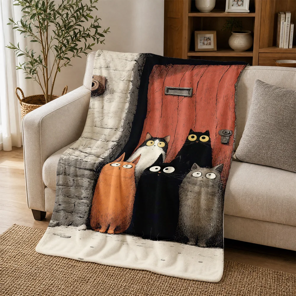Cute Cat Family Print Throw Blanket for Sofa Couch Decor Cozy Pet Lover Gift Home Accent Throw