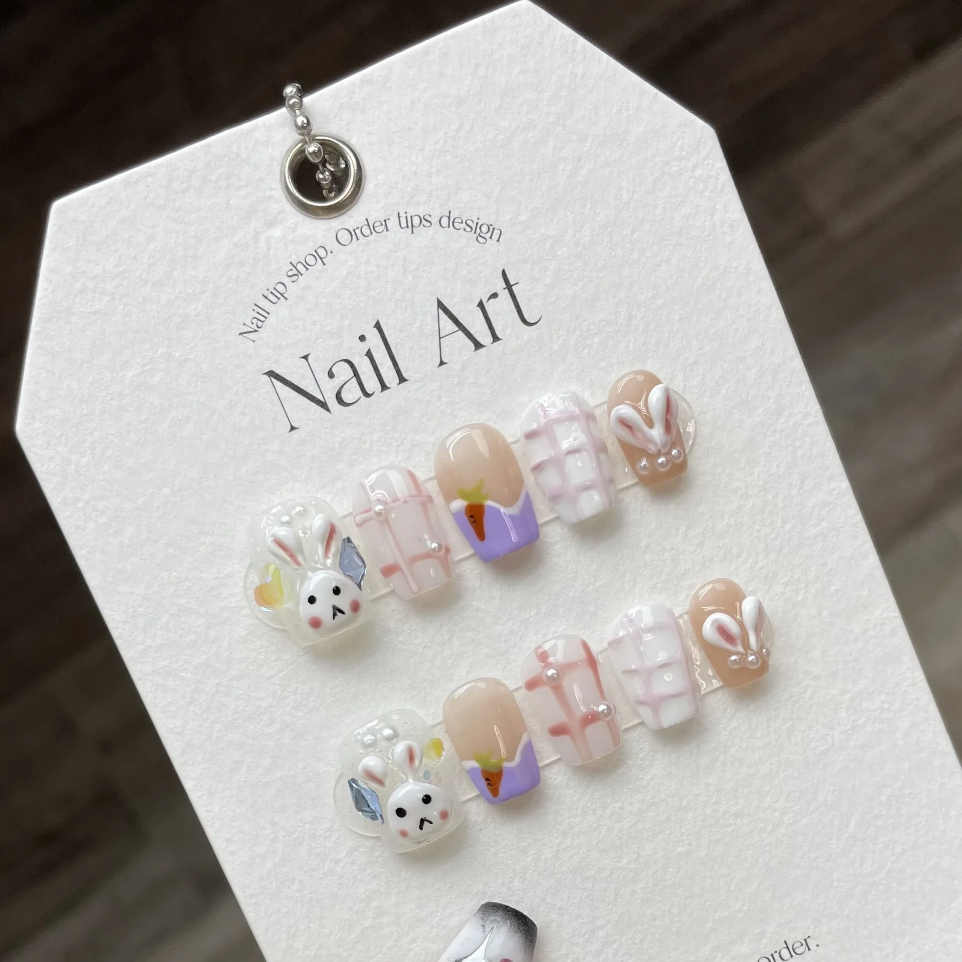 

Kawaii Cartoon Bunny Handmade Press On Nails With Glue Full Cover Artificial Cute Japanese Nail Art Acrylic Advanced Fake Nails