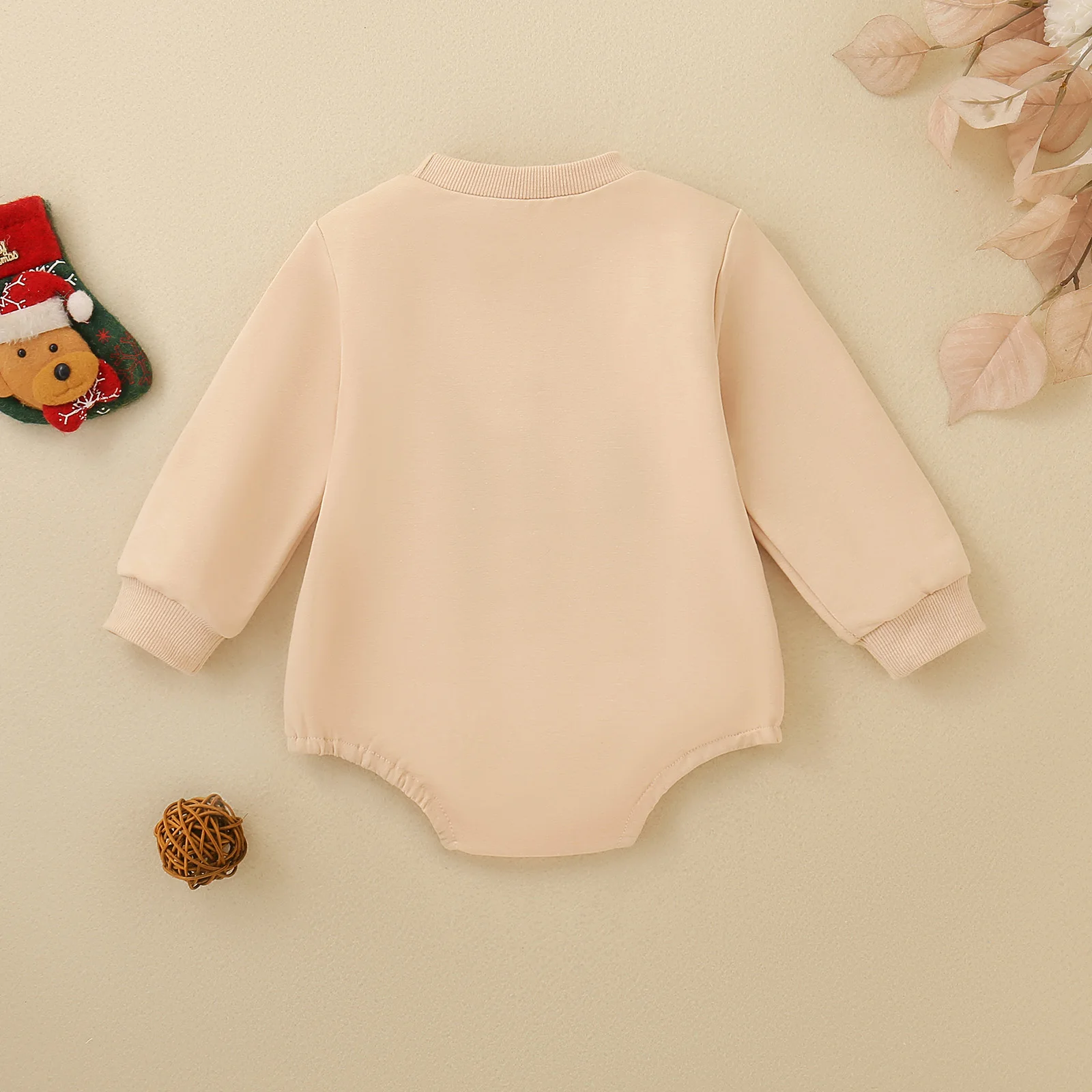 Newborn Baby My First Christmas Bodysuit Solid Long Sleeve Santa Claus Embroidery Infant Fall Holiday Romper Outfit
