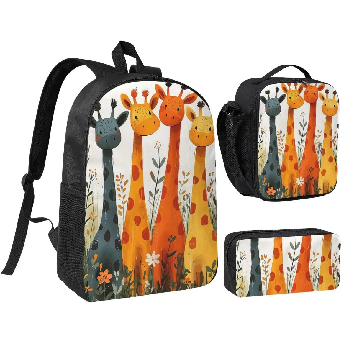 Giraffe Herd Pattern Backpack Boys Girls BookBag School Bag Shoulder Bags 3ps Insulated Lunch Bag Pencil Case