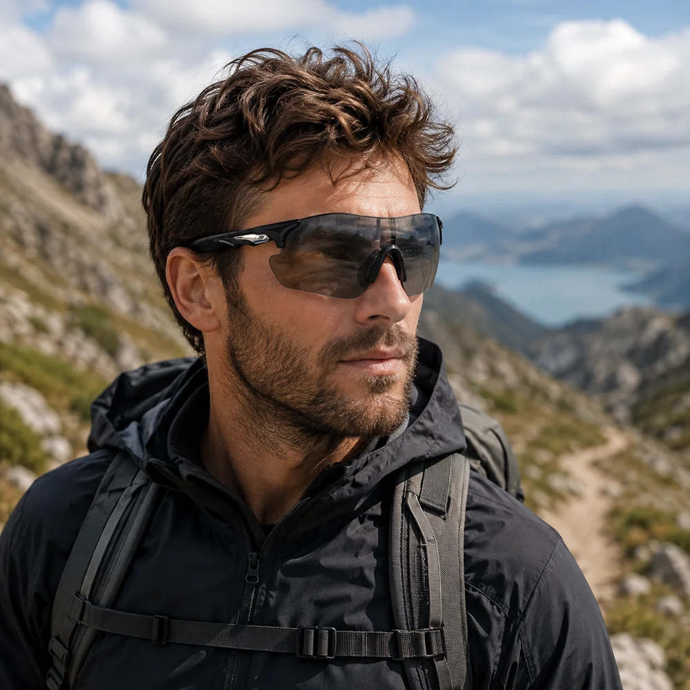 Photochrome Rahmenlose Sportsonnenbrille, UV-Schutz Radbrille für Männer und Frauen, Leichte Outdoor-Sicherheitsbrille – Detail 2