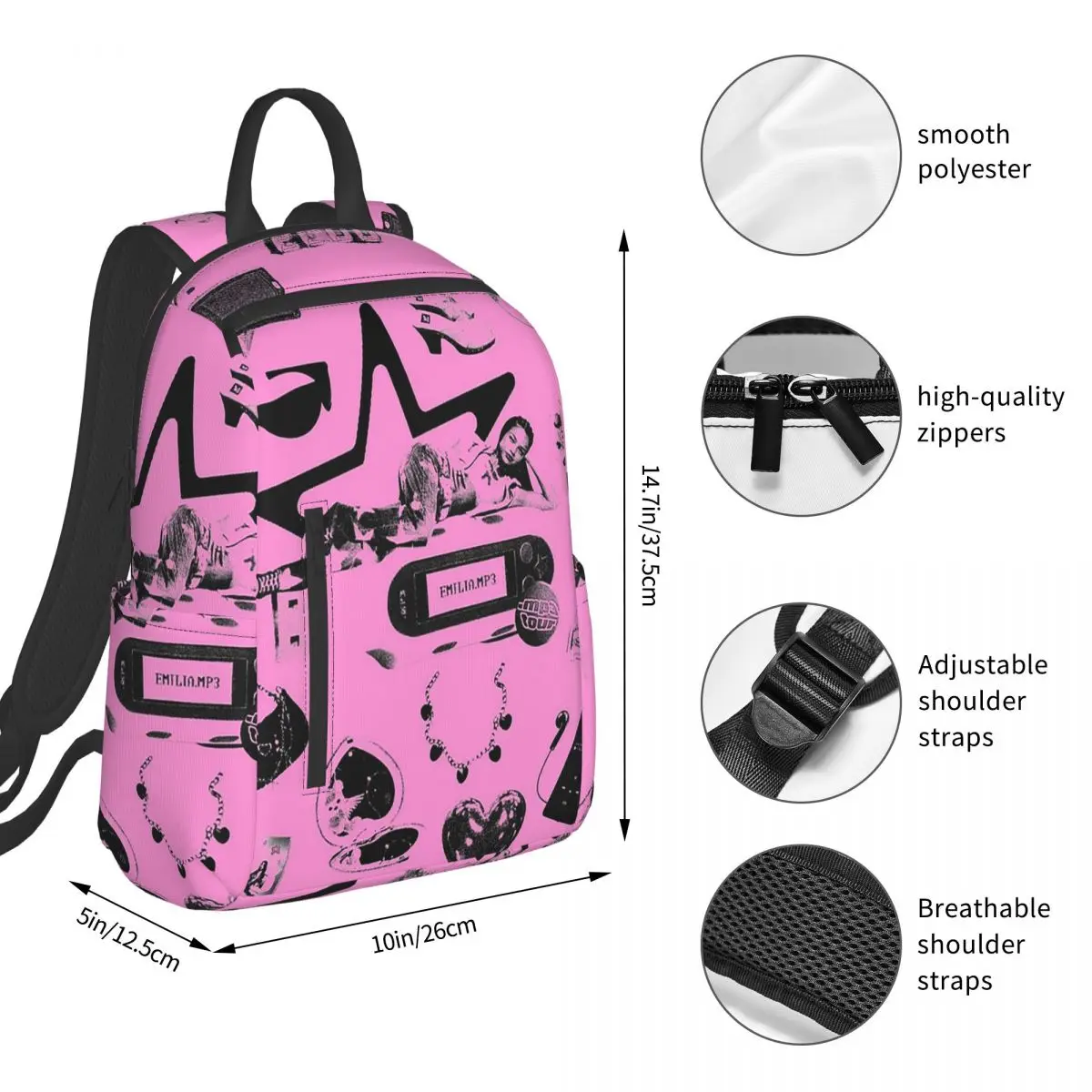Emilia Mernes Y2k Elements Backpack Student BookBag Kids School Bag Computer Shoulder Bags Men Women