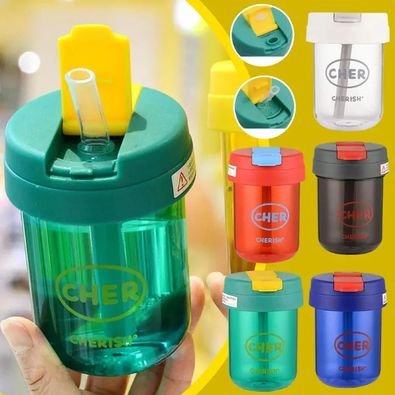 300ml Mini Straw Water Bottle Cute Anti-fall Portable Outdoor Sports Water Bottle Milk Coffee Fruit Tea Cup Couple Drinkware