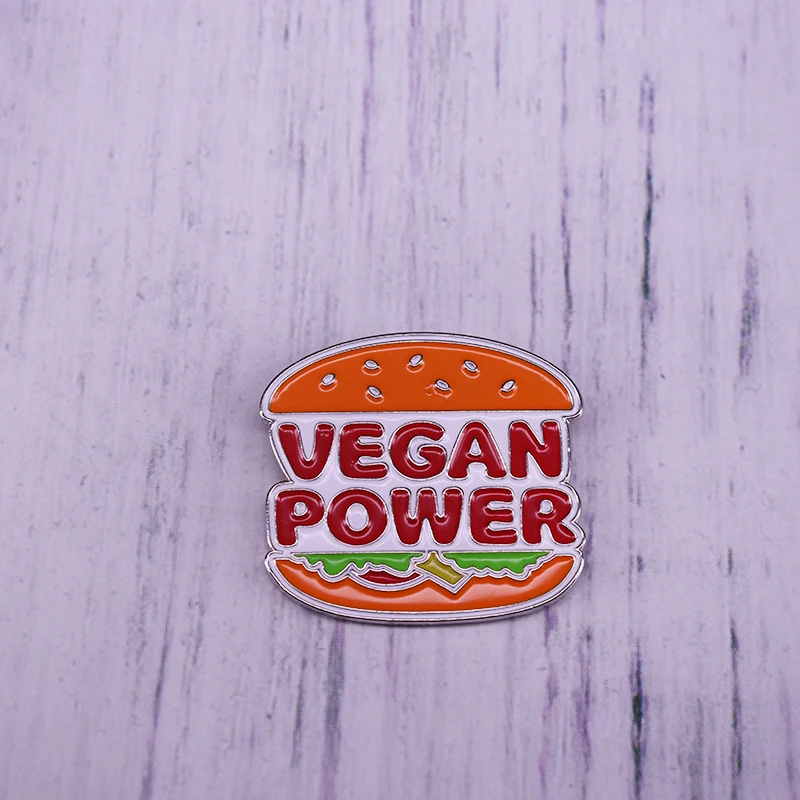 Vegan Enamel Pin Hamburger Broccoli Carrot Pussy Vegetarian Vegetables Badge Cartoon Brooch