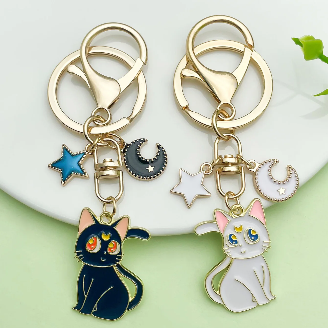 Sailor Moon Luna Artemis Cat Metal Keychain Moon Star Charm Pendant Backpack Bag Ornament For Anime Fans Gift