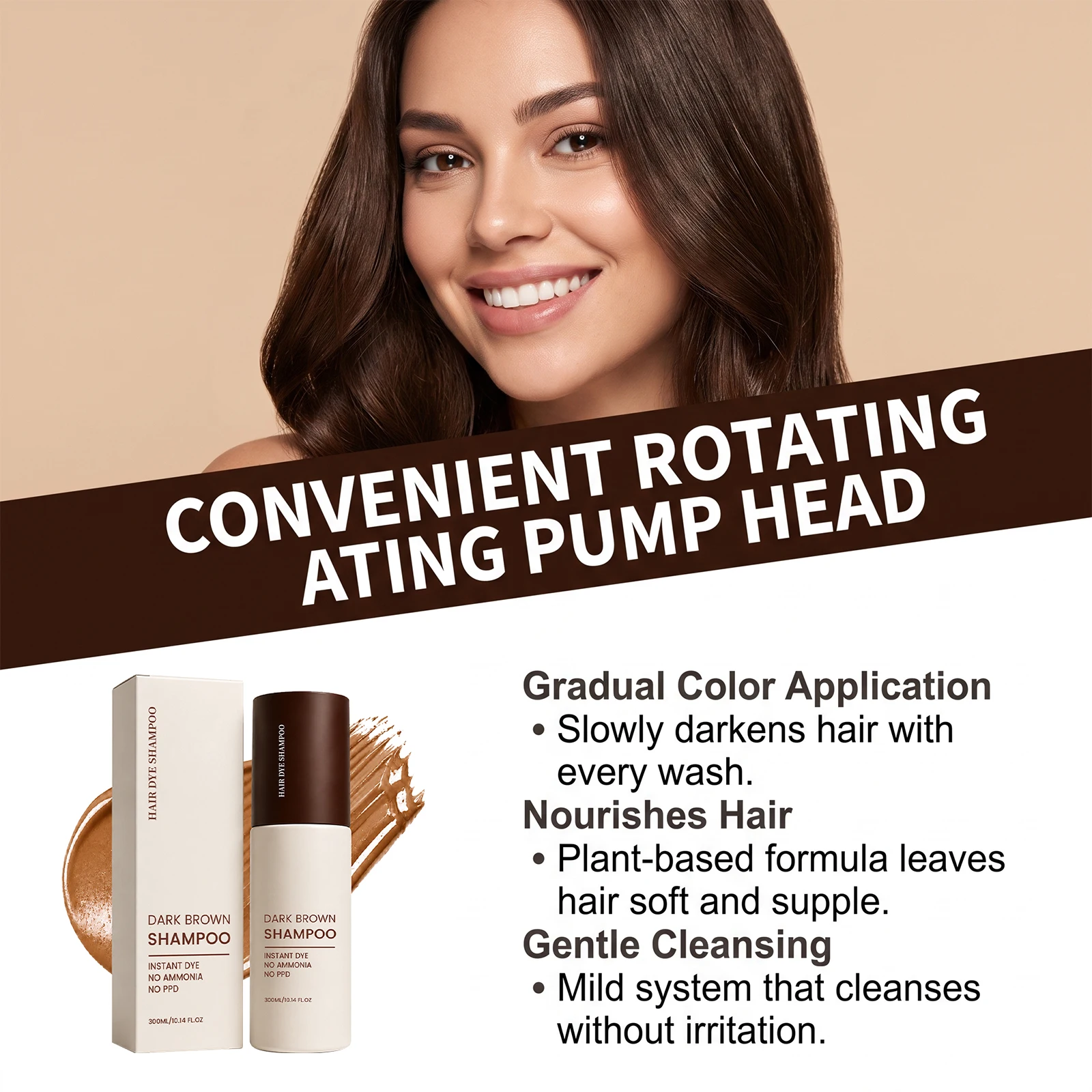 Dark Brown Hair Color Shampoo Ginseng Herbal Hair Care For Gray Coverage Semi Permanent Color Depositing Shampoo For Women Men