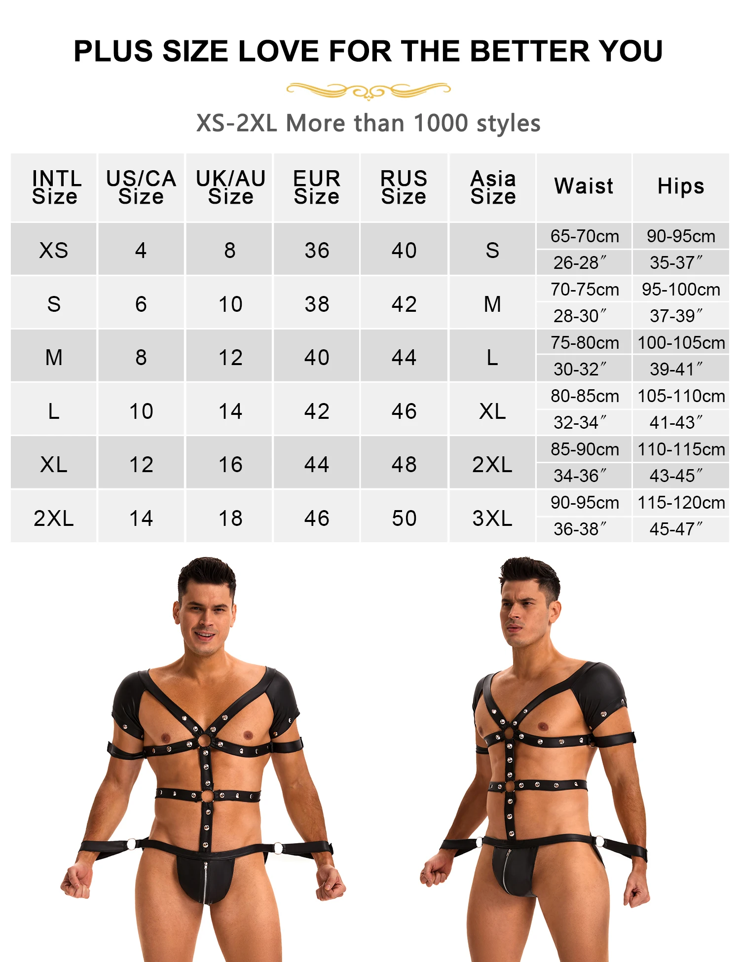 Black Mens Underwear Rivet Sexy Faux Leather Harness Zipper Bondage Bodysuit Bracelet Body Shaper Briefs Top Lingeries Plus Size