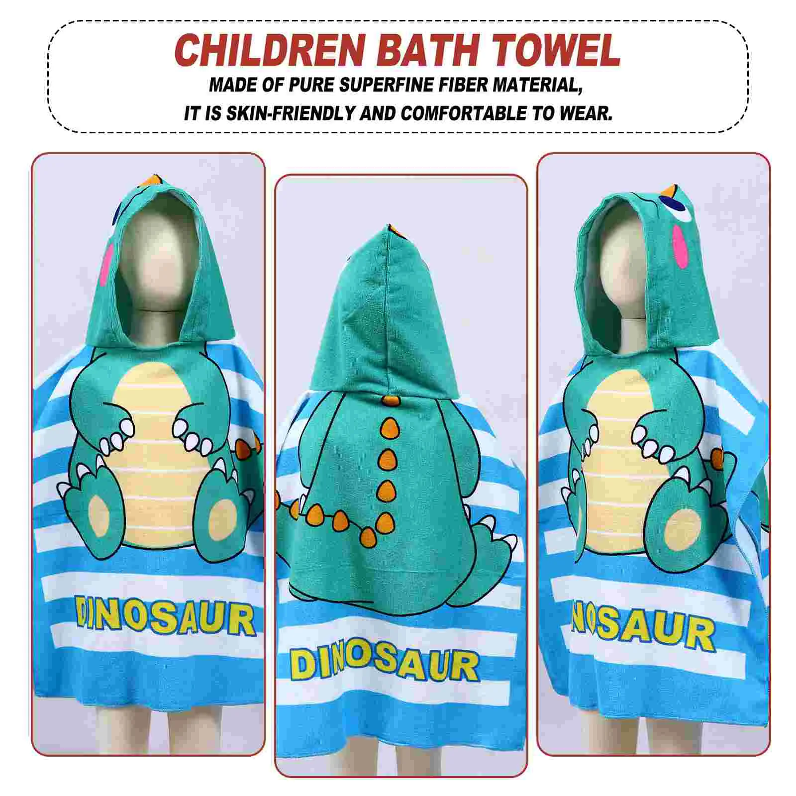 Cartoon Children\'s Bath Seaside Hooded Kids Towels 60x60cm Fiber Absorbent Breathable