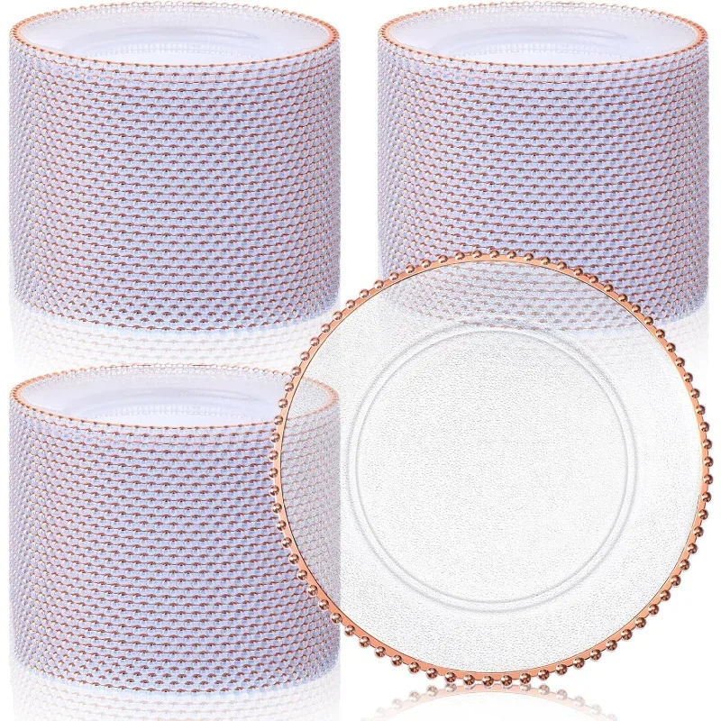 

100 упаковок прозрачных тарелок для зарядного устройства, объемные 13-дюймовые акриловые круглые тарелки для зарядного устройства для ужина, украшенные бисером, матовое зерно, декоративные D