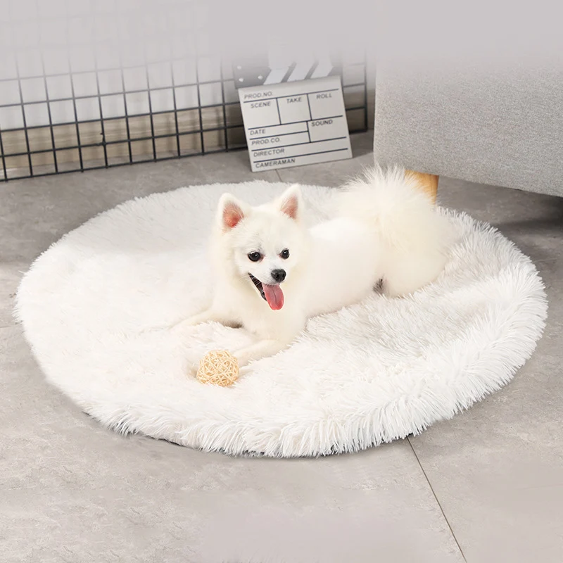 Round Cat Bed Dogs Bed House Kennel Pet Mats Soft Long Plush Mat Pet Warm Basket Cushion Cats House Sofa Machine Wash Kennel