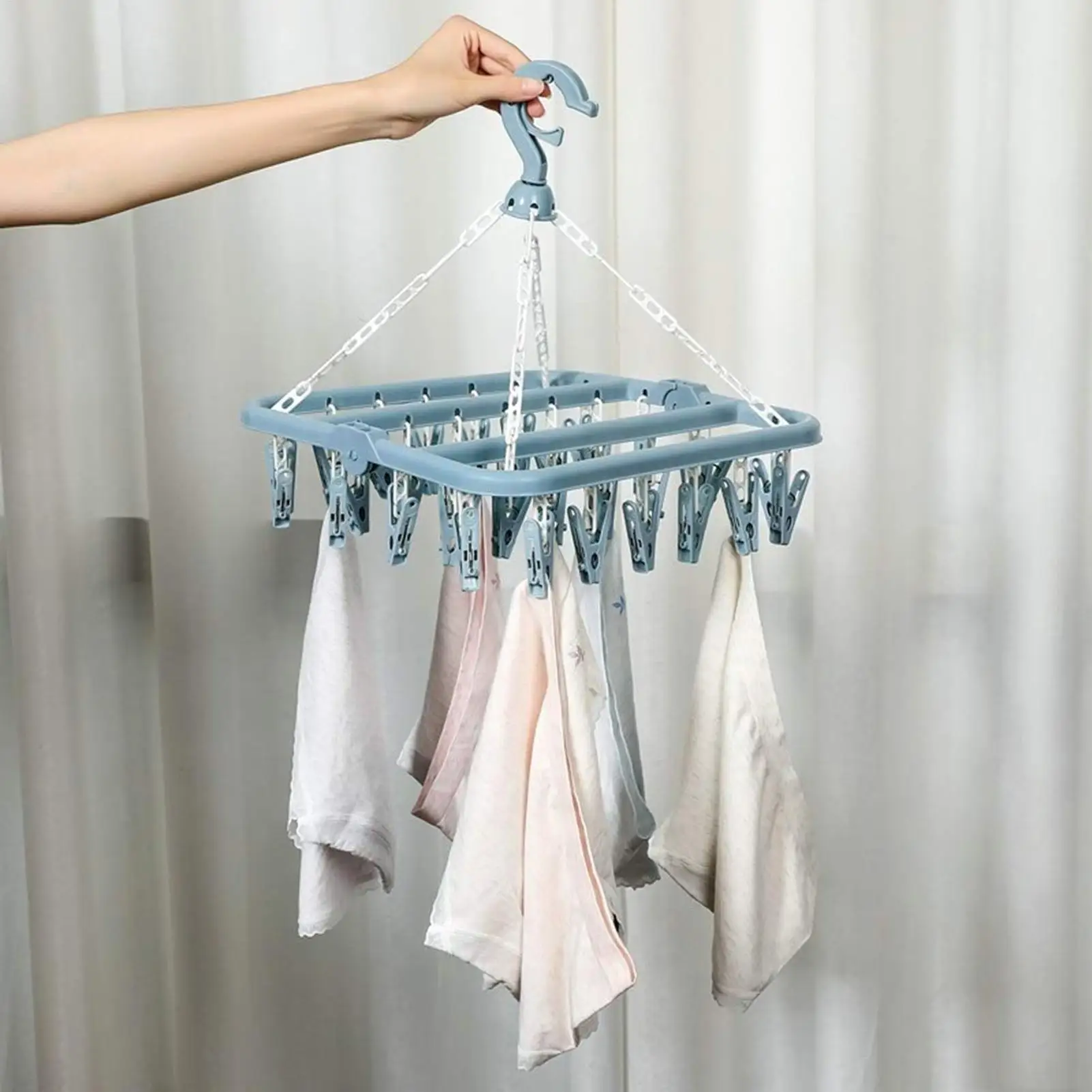 Folding Clothes Hanger with 32 Nails Swivel Wind-Proof Clothes  Rotating windproof clothes hanger for Sock glove hat