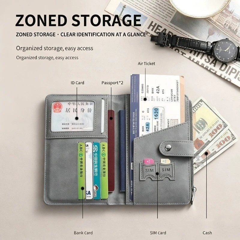 RFID Passport Holder Travel Wallet with Credit Card ID SIM Slots Pen Loop Anti Theft Document Organizer
