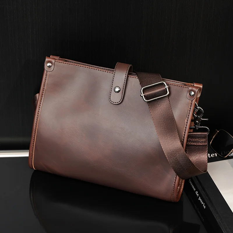 Vintage PU Leather Shoulder Crossbody Bag Snap Button Closure Large Capacity Adjustable Strap for Daily Work Commute Travel