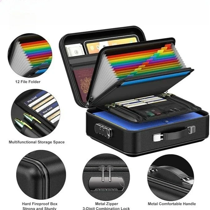 Fireproof documents, box hard shell fireproof box, hard shell with lock, safety box, file storage, important document sorting