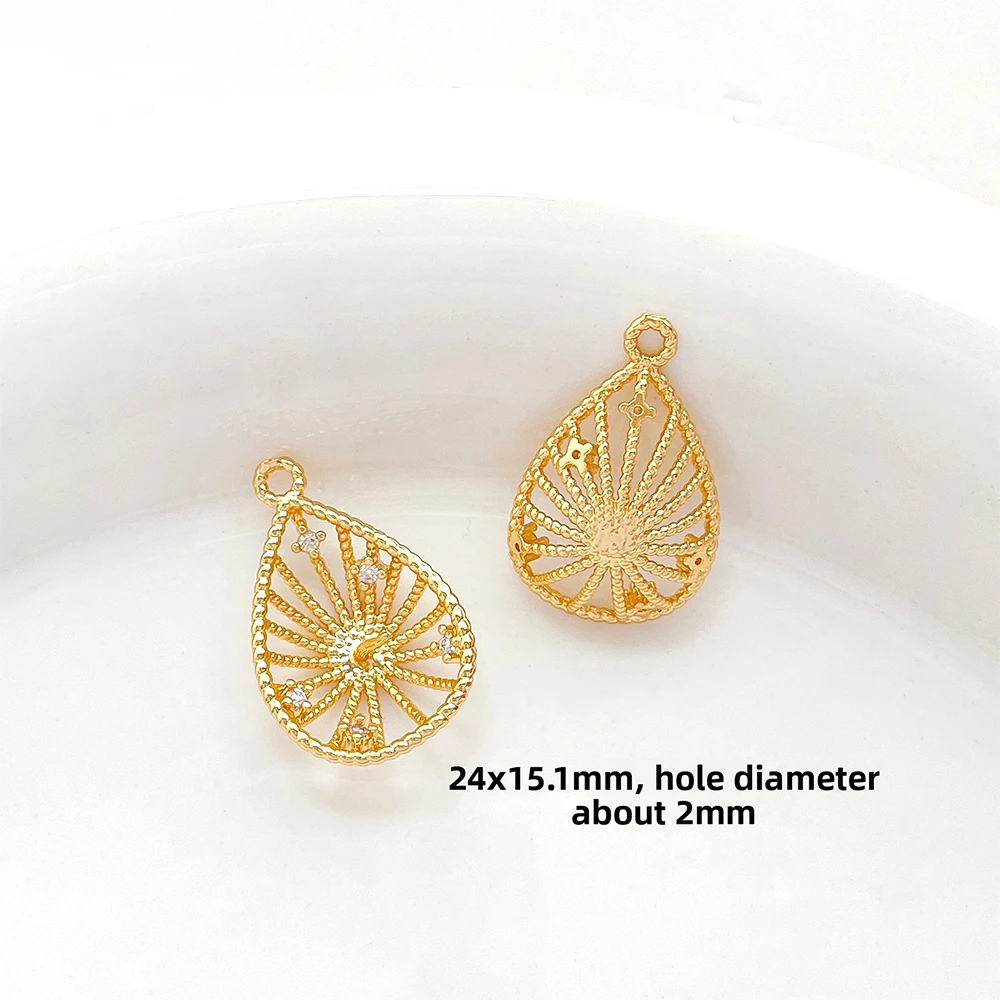 5 PCS Brass Plated with Genuine Gold Hollow Water Droplet Semi-circular Pendant with Drag DIY Jewelry Making Accessory Materials