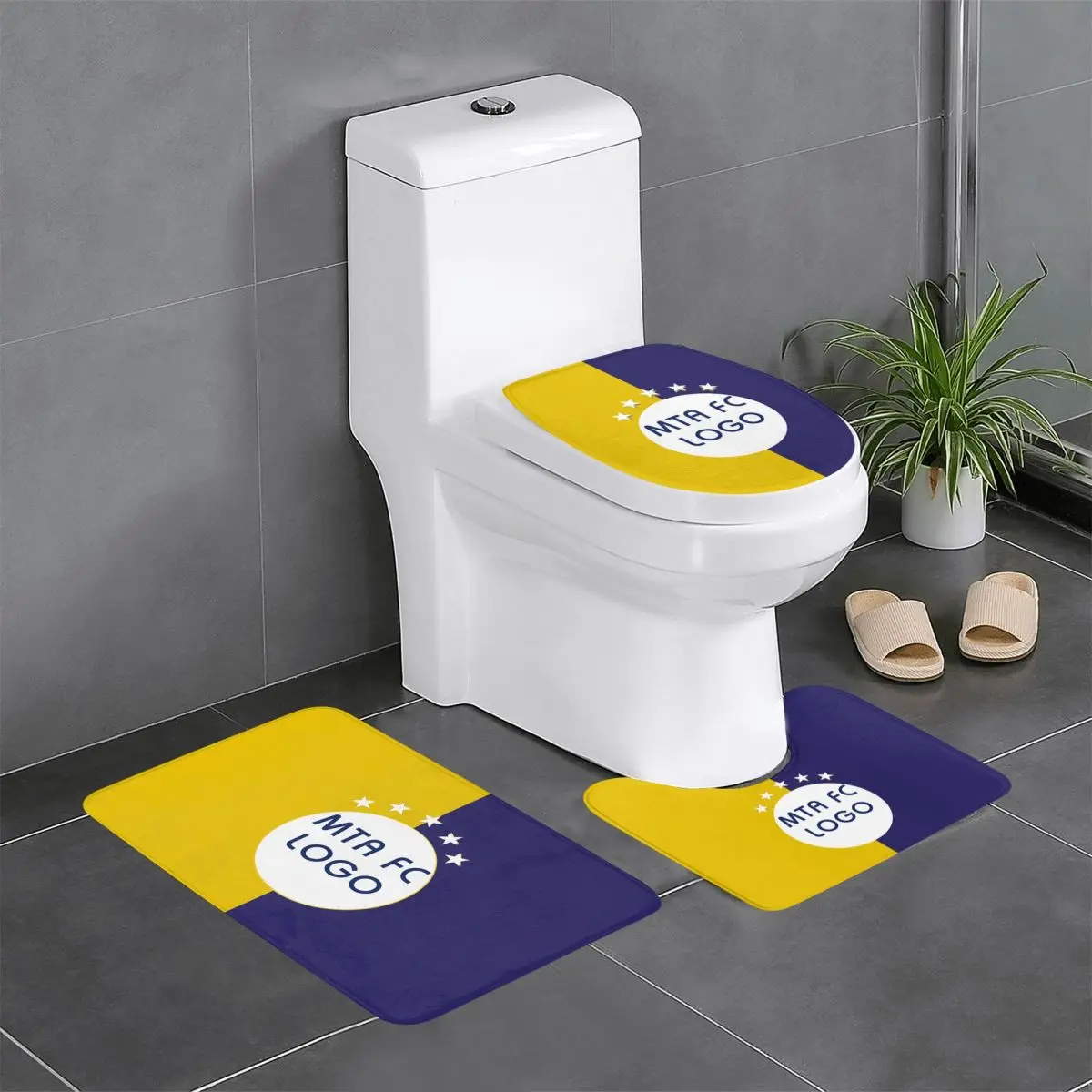 Maccabi Tel Aviv Bathroom Rug Mats Set 3 Piece Anti-Skid Pads Bath Mat+U-shaped Contour+Toilet Lid Cover