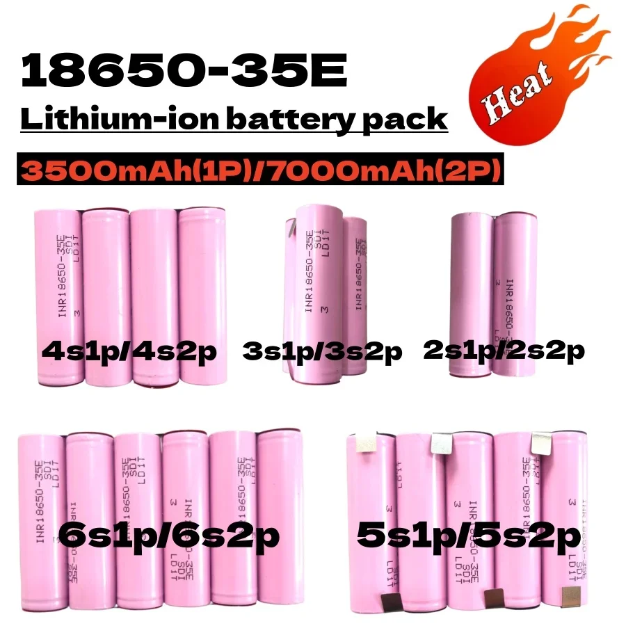 New18650 35E Cell Battery Pack 3500mAh 7000mAh 7.4V - 25.2V Universal Lithium Battery For  Cordless Electric Drill Screwdriver