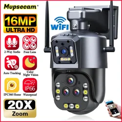 Ultra 16MP 8K WIFI z monitoringiem IP kamera 4 obiektywy kamera 20X Zoom AI Auto Tracking wideo kamera zewnętrzne WIFI