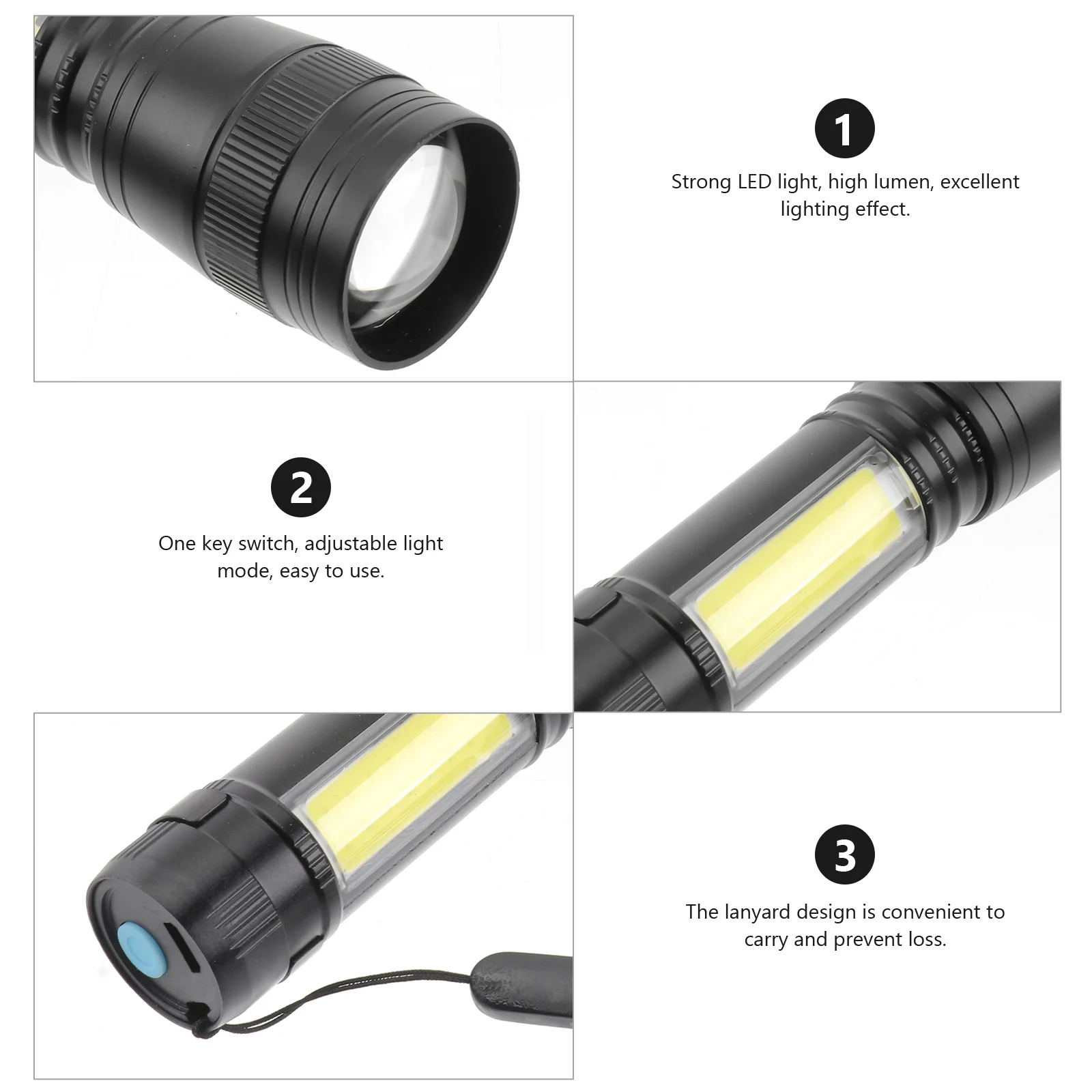 

3Set Rechargeable Zoom Flashlight LED with Strong Brightness 3 Lighting Modes Telescopic Focus Flashlight for Hiking