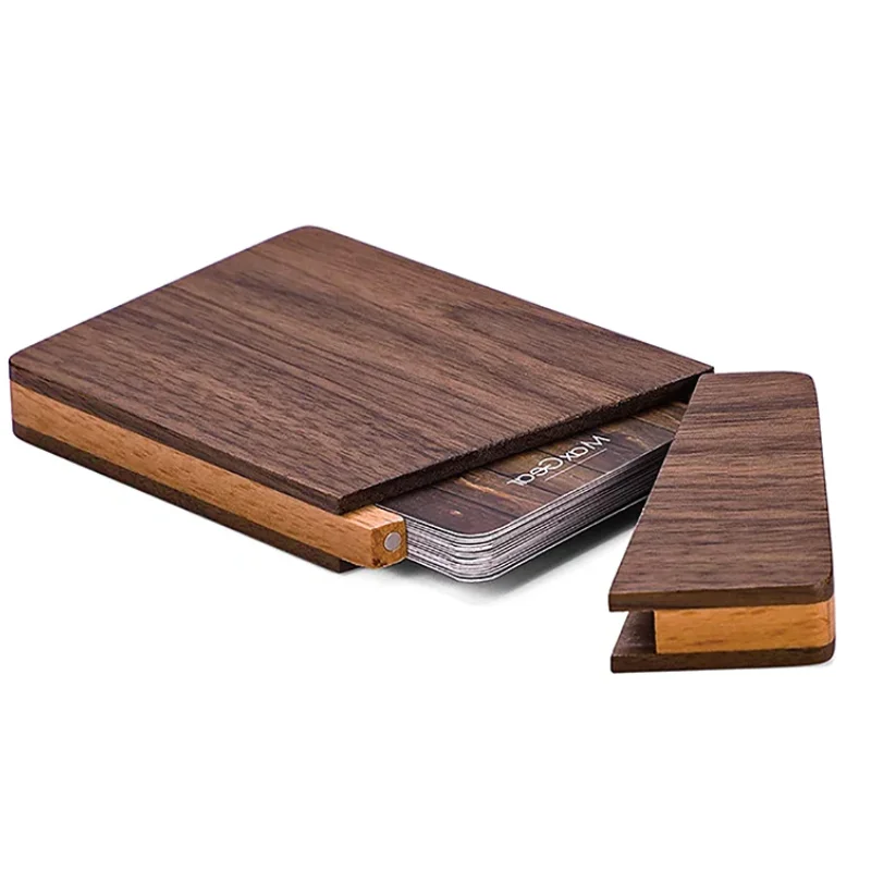 Portable Walnut Wood Business Card Holder Slim Card Case For Men Wooden Business Card Ganizer Desk Accessories