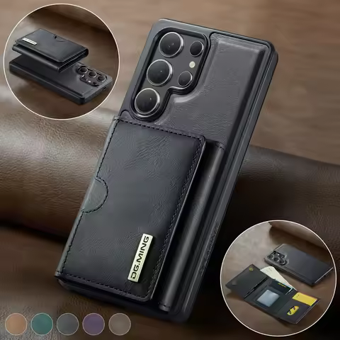 2 In 1 Detachable Phone Case For Samsung Galaxy S25 Ultra S24 FE S23 S22 S21 Ultra Magnetic Wallet Leather Card Pocket Cover