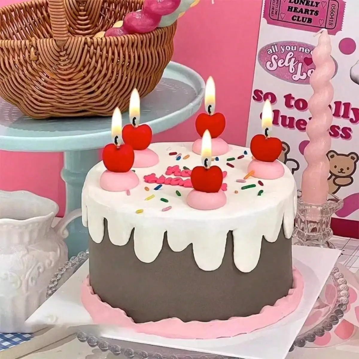 Mehrteiliges Set Kirsche Geburtstagstorte Kerze Kirsche Obst Kerze Rosa Niedliche Kerze Kreative Cartoon Kerze