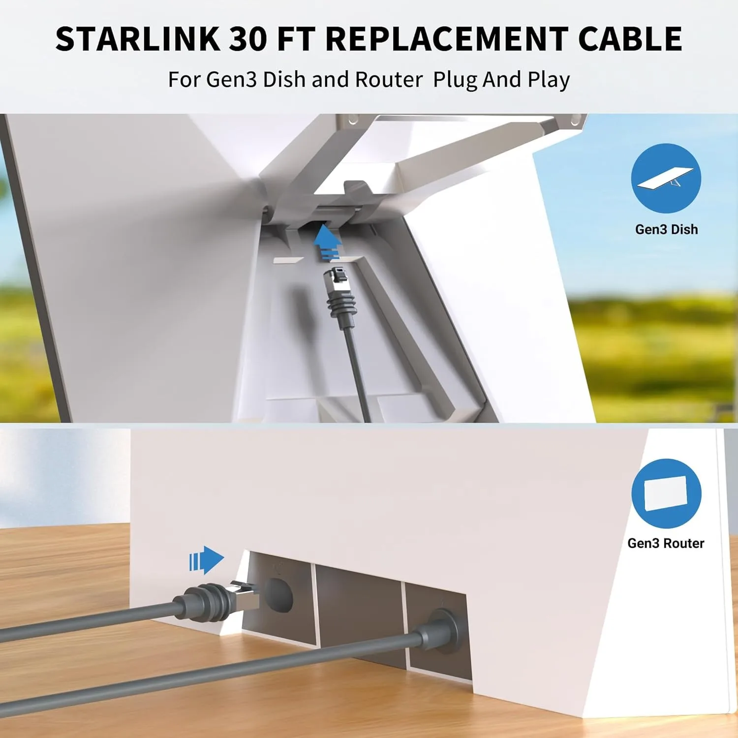 Imagem -03 - Starlink-cabo Ethernet Longo e Cinza 30 Pés 75 Pés Extensão de Substituição Impermeável Gen 3