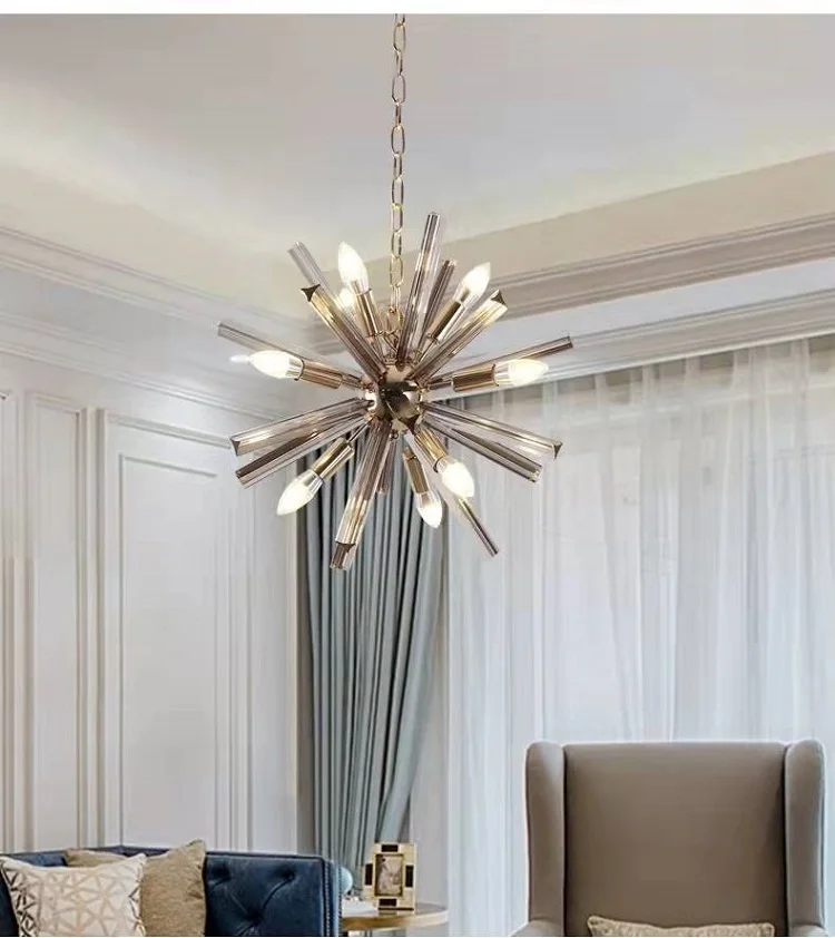 Modern Smoky grey crystal chandelier  Dandelion form LED chandelier living room hall chandelier LOFT suspension lamp