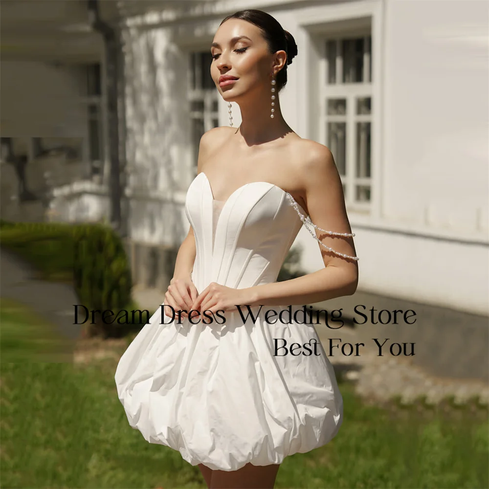 DREAM Short A-Line Wedding Dress 2025 Sweetheart Pleat Open Back Off The Shoulder Pearls Bridal Gown Vestido De Noiva Customized