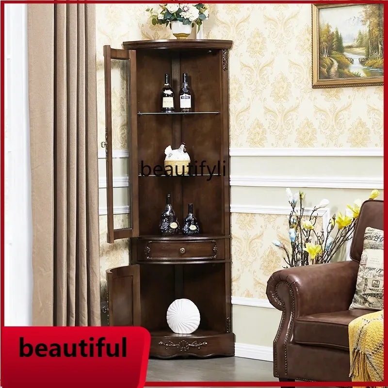

X Solid wood corner cabinet, wall corner with glass display cabinet, restaurant curved corner, triangular wine cabinet