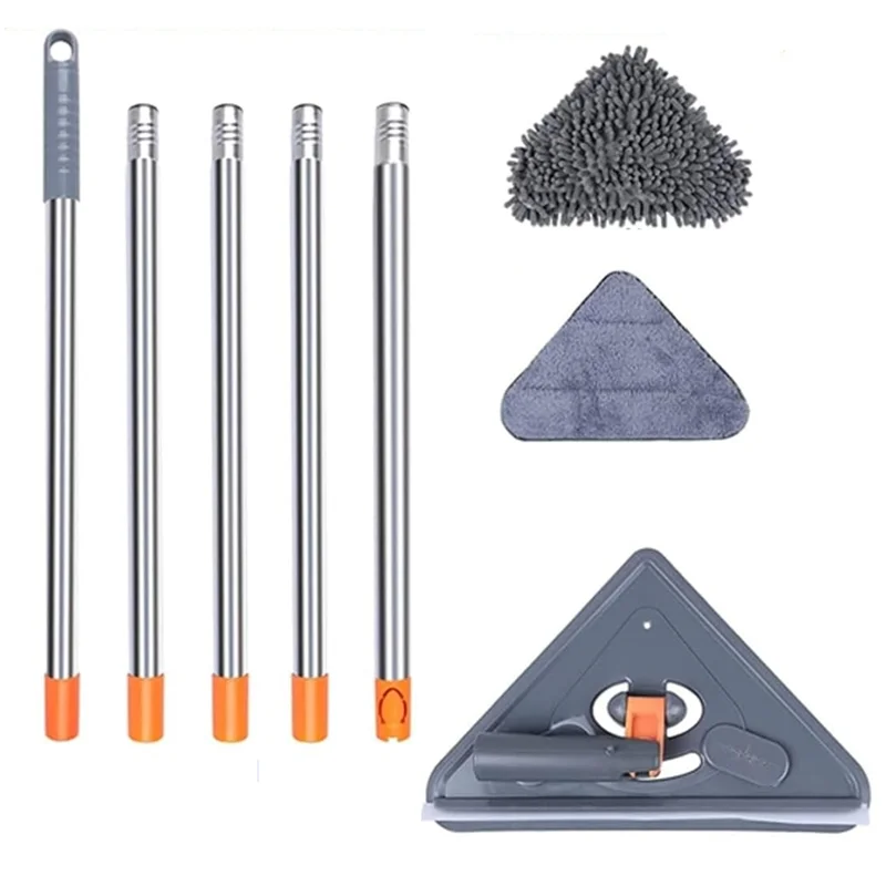 

ABZC-Dust Mop With Long Handle Wall Mop 360° Rotating Triangle Microfiber Wall Cleaning Adjustable Dry Wet