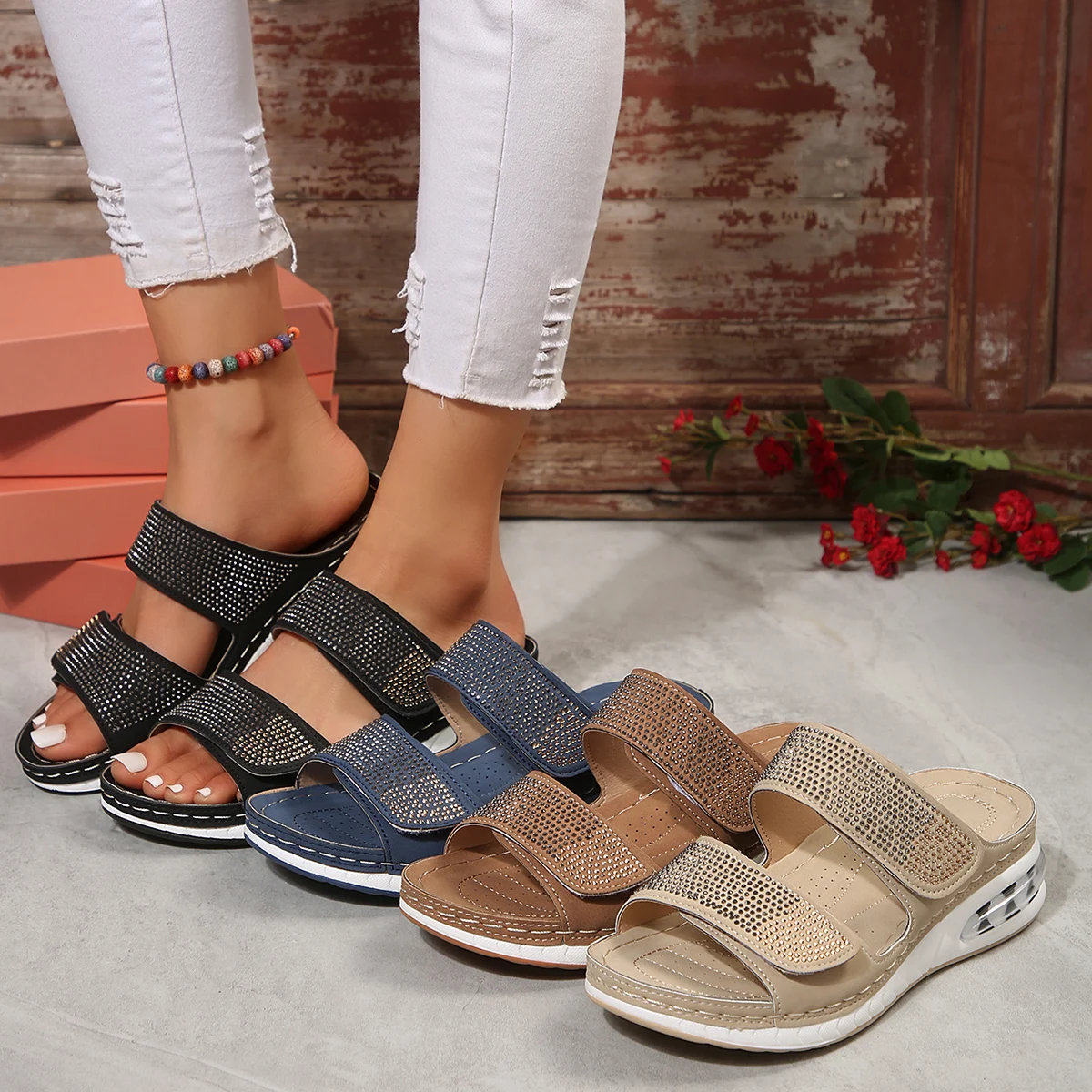 Summer Women Slippers Wedge Sandals Women Footwear Platform Slip on Walking Shoes Ladies Open Toe Beach Slippers Slides Women