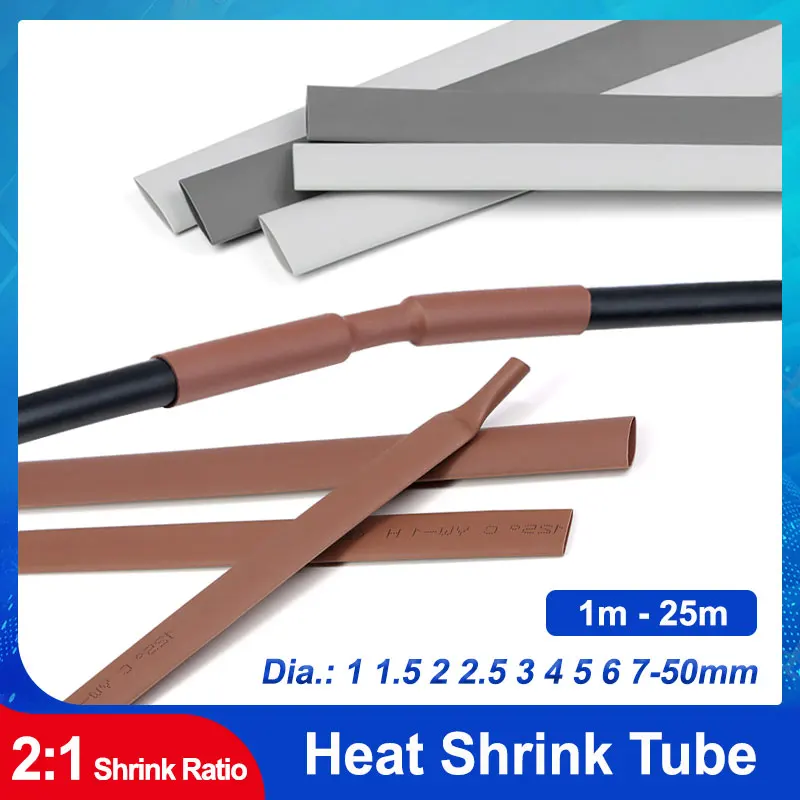 1M-25M 1mm~50mm Brown Grey Polyolefin Shrinking Heat Shrink Tube Cable Insulated Sleeve Tubing Wire Connector Protector Wrap