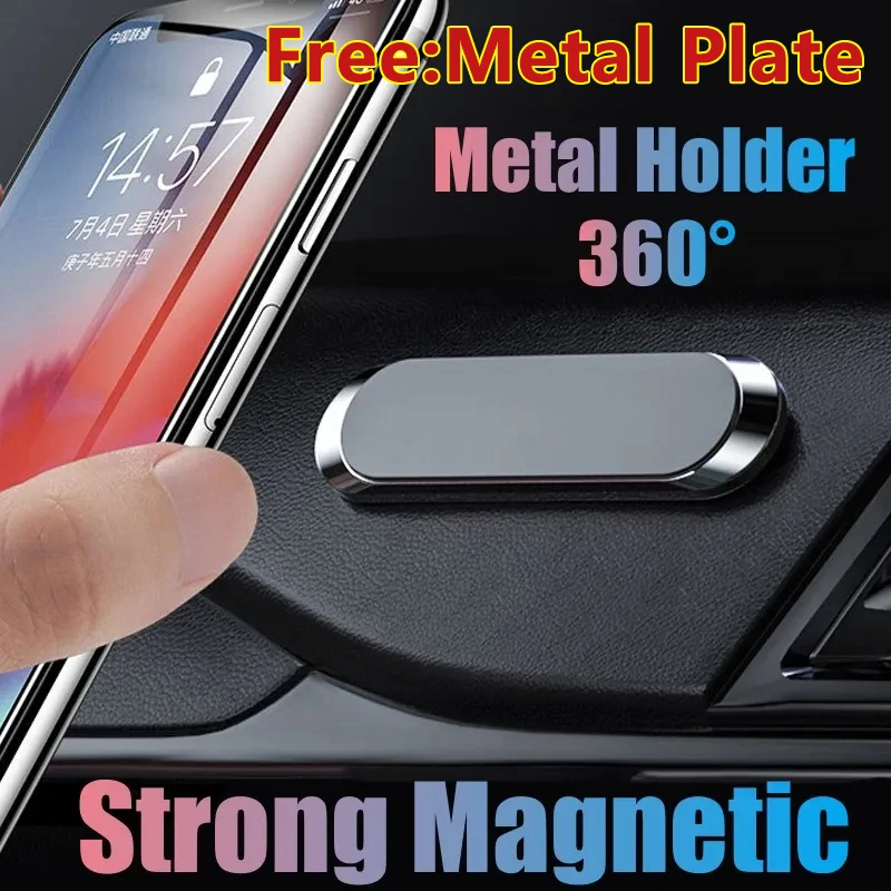 Soporte magnético para teléfono de coche, Mini soporte con forma de tira para salpicadero, para iPhone, Samsung, Huawei, imán de Metal, GPS, soporte para coche para pared y cocina