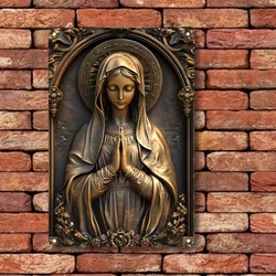 Vintage-Inspired, Square Bronze Virgin Mary Aluminum Wall Sign, Elegant Decor for Home, Bar, Restaurant, Unique Gift Idea