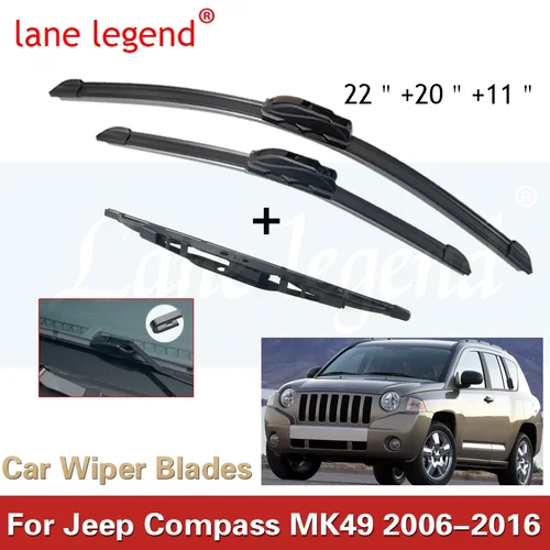 Para Jeep Compass MK49 2006-2016 limpiaparabrisas delantero trasero de coche limpiaparabrisas de goma suave parabrisas automático 22 ""+ 20"" + 11 ""2014 2015