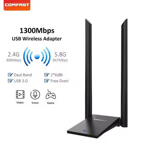 COMFAST1300Mbps USB WiFi Adapter 2.4G/5.8GHz WIFI Receiver Antena Dual Band Wireless Network Card For PC Win Linux CF-WU782AC