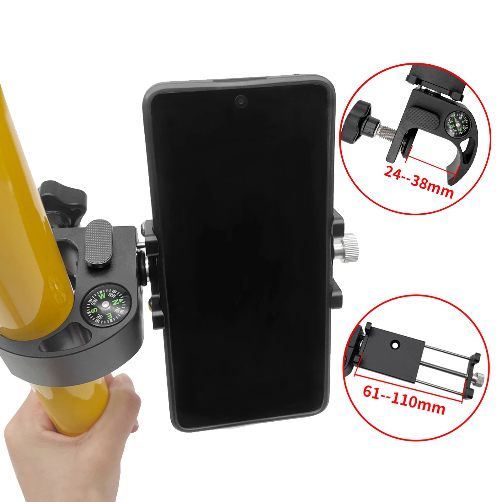 Pole Clamp With Compass For GPS Data Collector Total Station Phone Holder Bracket Cradle