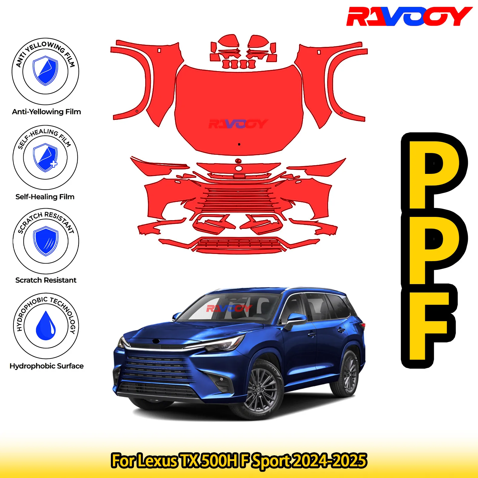 

For Lexus TX 500H F Sport 2024-2025 Glossy Matte Black Precut front PPF Kit Paint Protection Film