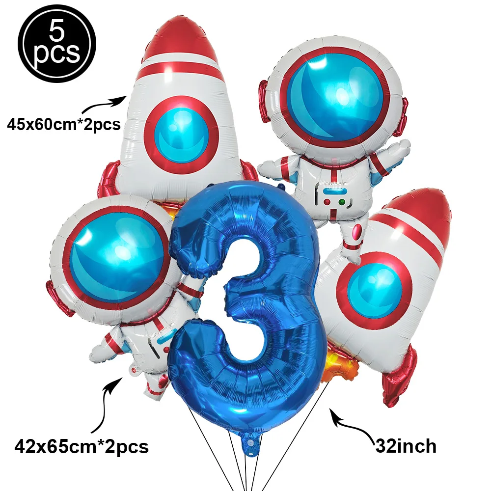 1Set Galaxy Space Luftballons Blau 32 Zoll Zahlenballons Rakete Astronaut Luftballons für Jungen Galaxy Mottoparty Geburtstagsdekoration – Detail 4