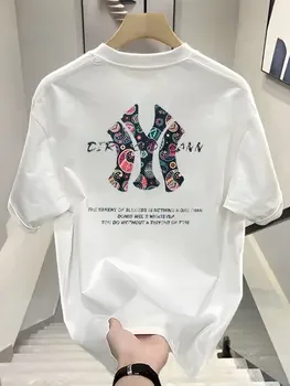 Trendy Brand Printed Short-sleeved T-shirt for Men's Summer, New Pure Cotton Round-neck Loose Casual Half-sleeved Top Clothing