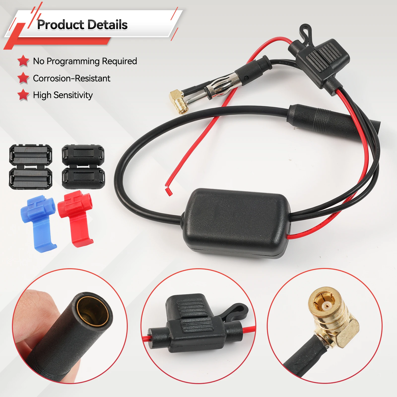 Car Accessories Car Stereo Antenna DAB+FM Aerial Splitter Cable Adapter12V Radio Signal Amplifier Antenna Signal Booster FM/AM view 3