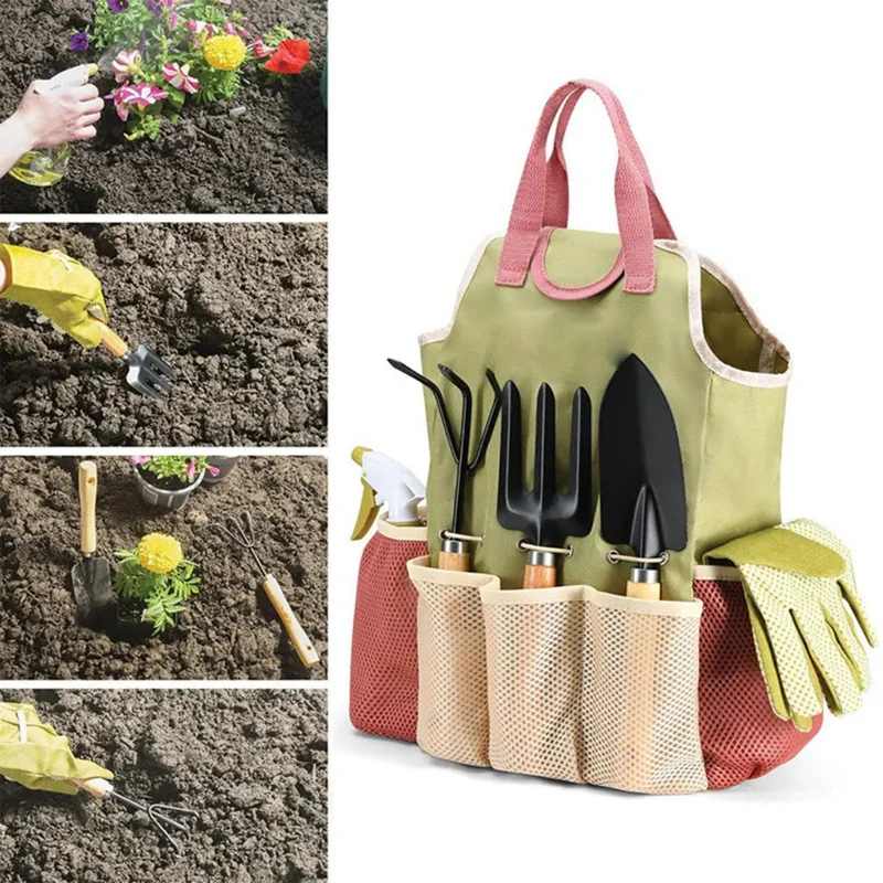 9Pcs Garden Hand Tools Kit With Storage Bag Lightweight Practical Planting Maintenance Tools Home Outdoor Gardening Accessories