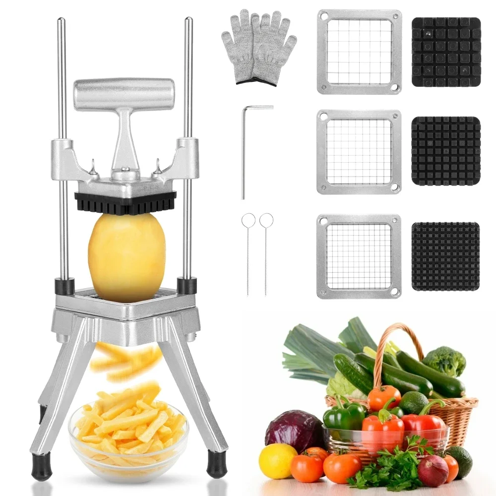 Manual Vegetable Fruit Dicer with 3 blades (1/4inch + 3/8inch + 1/2inch) Potato Carrot Onion Vegetable Cutting Machine Chopper