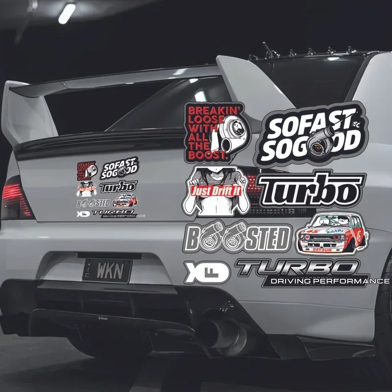 1SET Holographic Turbo & Drift Sticker Pack for Car, Laptop, Water Bottle - Cool Decor for Auto Enthusiasts and Drifting Fans
