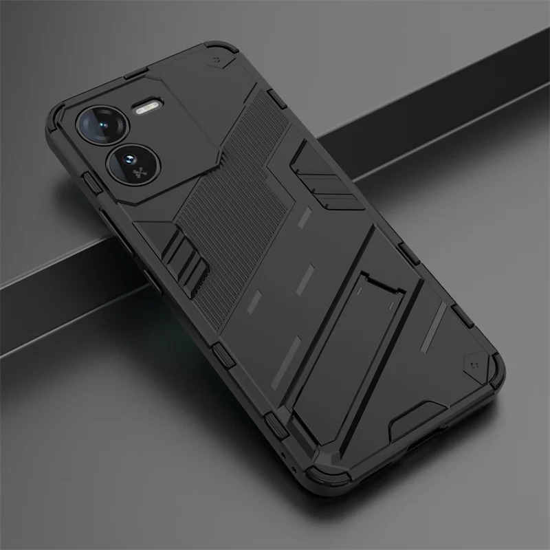 For Vivo iQOO Z9 5G Case Anti-Fall Bumper Armor Kickstand Phone Case For Vivo iQOOZ9 Z 9 5G I2302 Car Magnetic Holder Back Cover