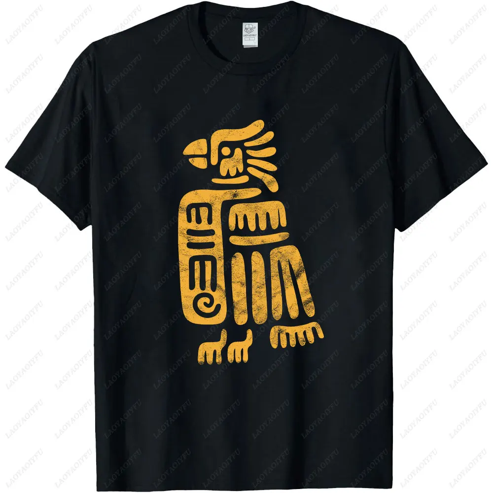 Aztec Eagle Men's Short-sleeved Cotton T-shirt Cuauhtli Symbole Aztecas Mayan Bird Maya Inca Tee Stylish Breathable Cotton Tops